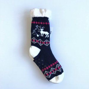 Navy Winter Buck Sherpa Lined Slipper Socks